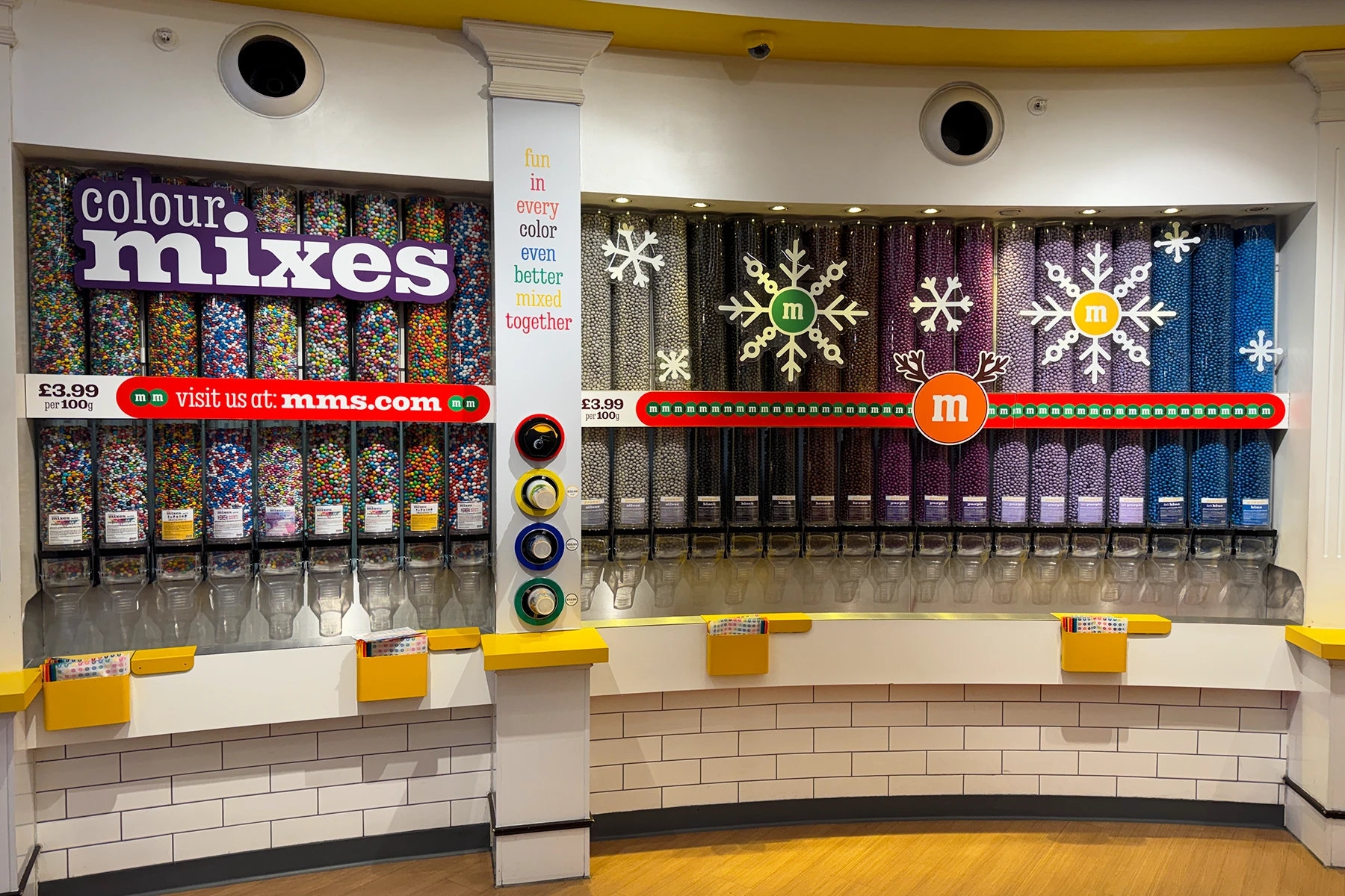 Chocolade muur in de M&M Store London