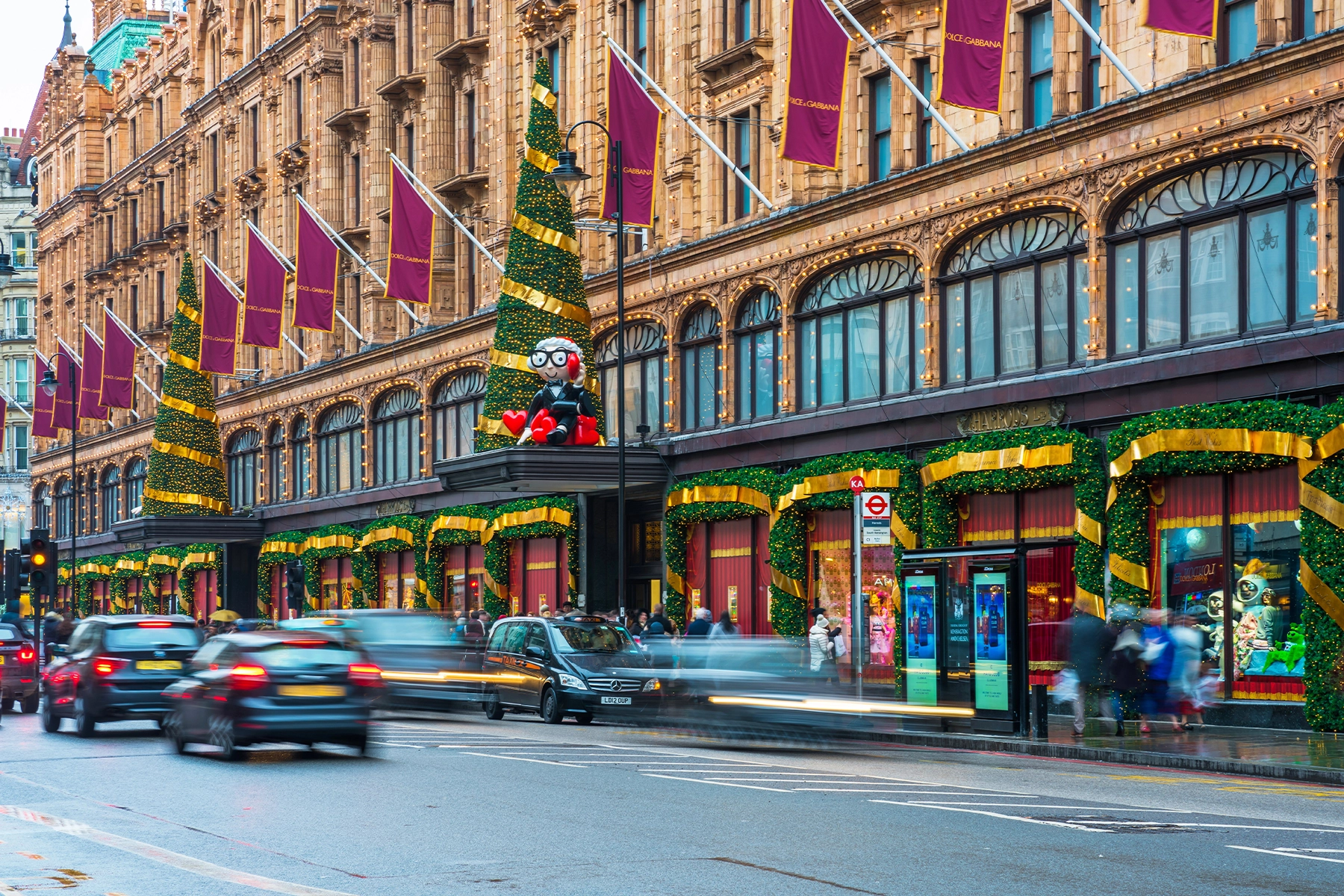 Kerstverlichting bij Harrods in Londen