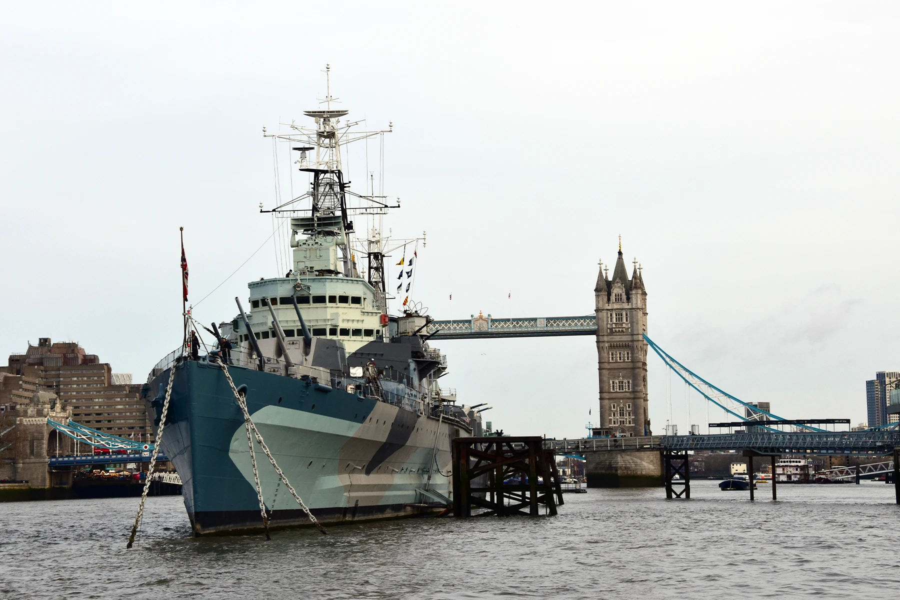 Het HMS Belfast schip in Londen